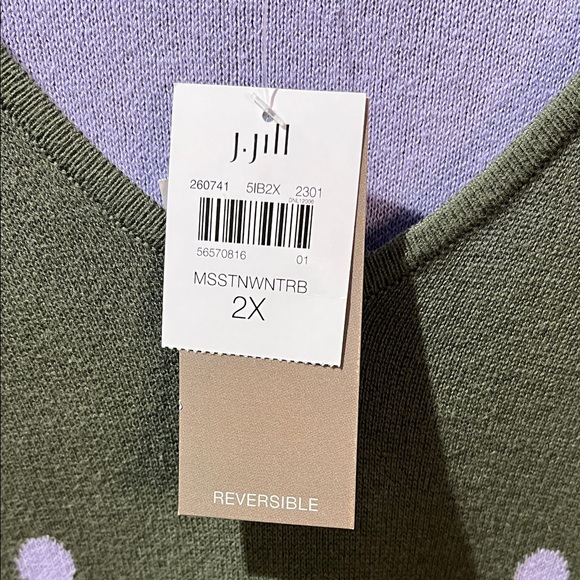 J. Jill V-Neck Sweater - Olive and Lavender Polka Dots NWT - Picture 2 of 7